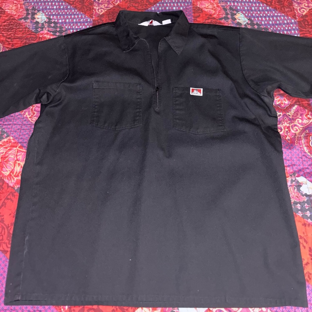 black Ben Davis Short Sleeve Half-Zip Work Shirt